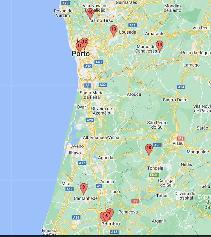 Northern Portugal (locations 6 - 16)