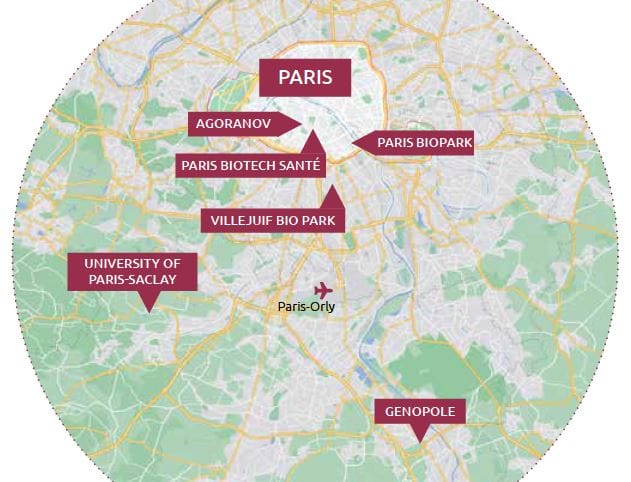 A map of the key life sciences locations in Paris