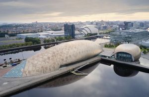 Glasgow science centre, SECC and Hydro Area on the river Clyde