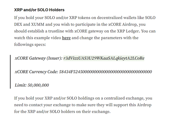 COREUM airdrop, xrp and solo holders qualify