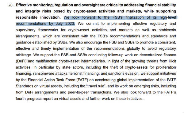G7-FSB Finalizes Crypto Guidance - We look forward to the FSB’s finalization of its high-level recommendations by July 2023.
