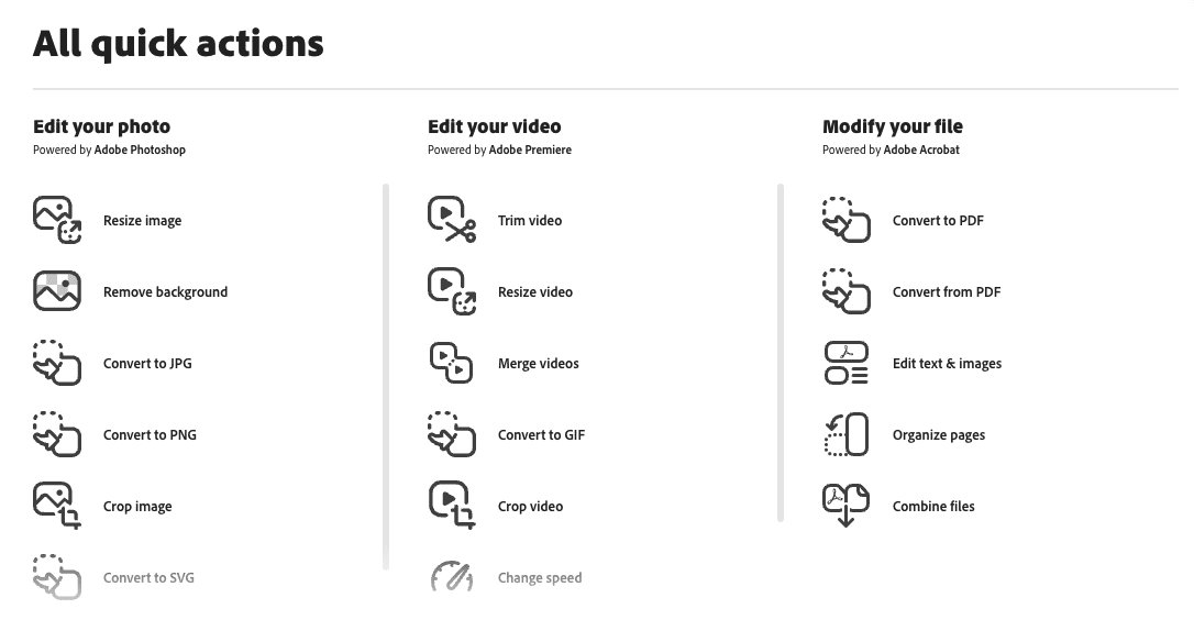Adobe Express quick actions