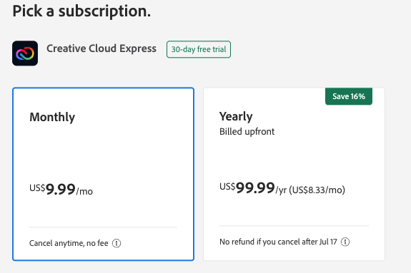 Adobe express pricing