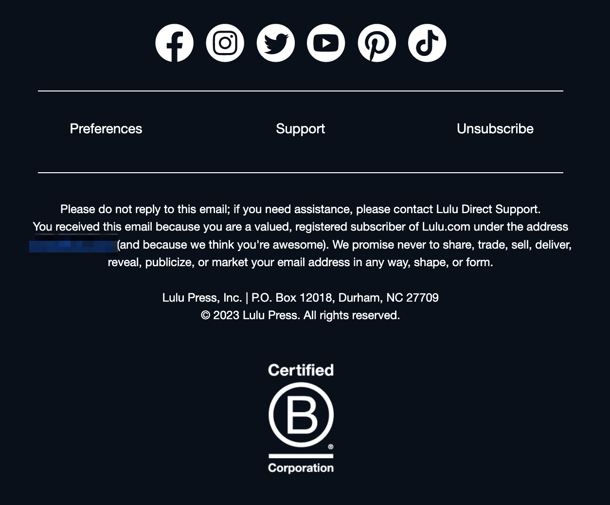 Lulu's standard email footer