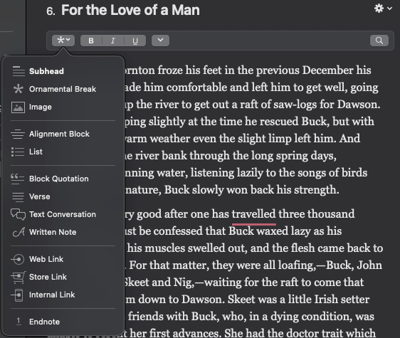 In-line editing for Vellum