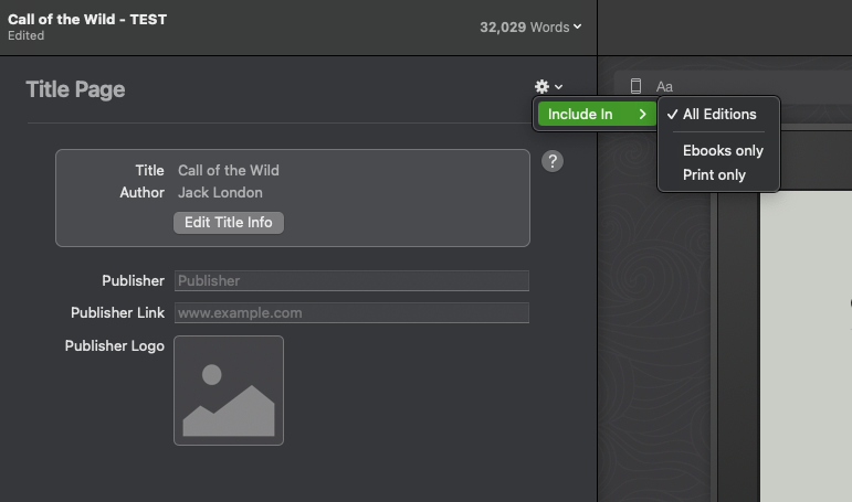 Vellum's print and ebook selector