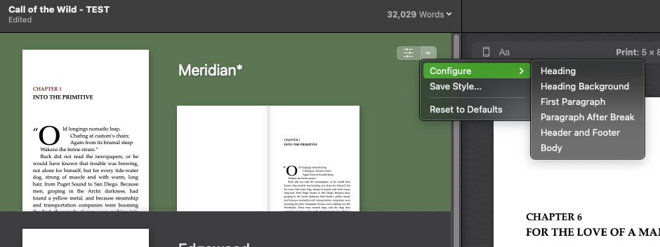 Configuring the preset styles in Vellum