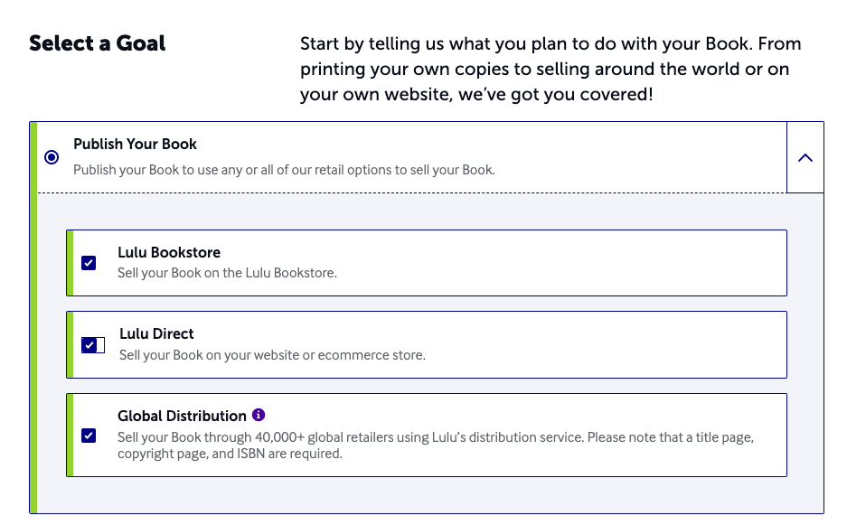 Selecting retail distribution while publishing on Lulu