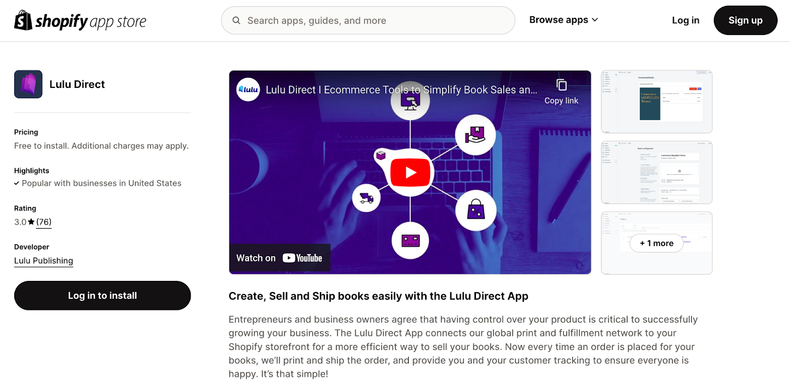 The Lulu Direct app in the Shopify app marketplace