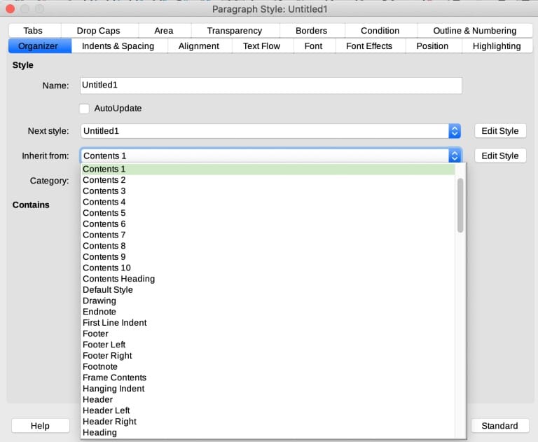 Libre Office's style manager