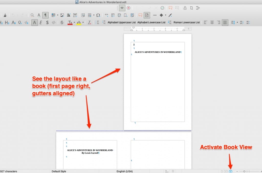 Detailed view of the book layout in Libre Office