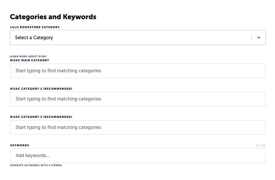 Setting your bookstore and BISAC categories helps readers find your book