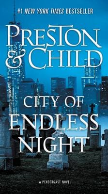 The City of Endless Night book cover, featuring a graveyard in the foreground and a cityscape in the background