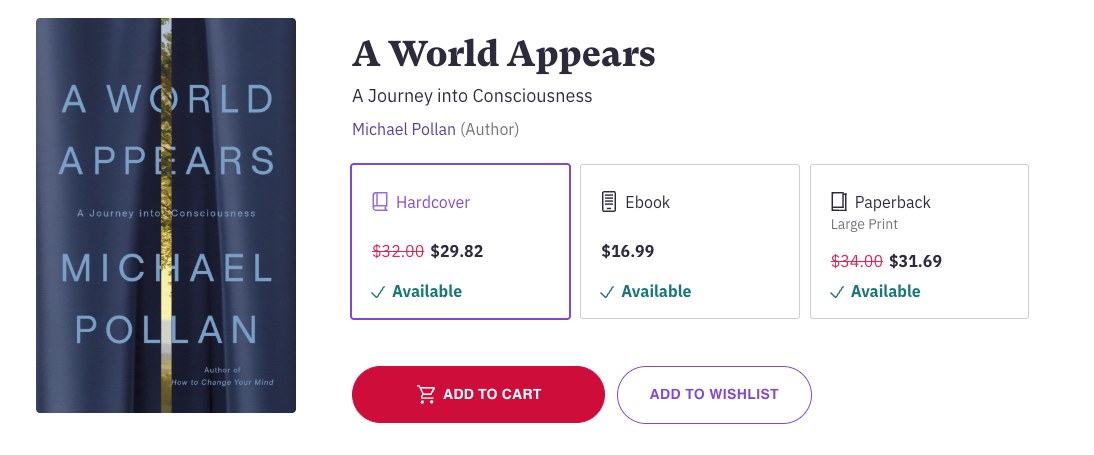 Screen shot from Bookshop.org for the book A World Appears