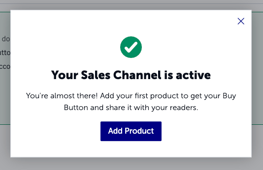 Success screen after setting up your sales channel