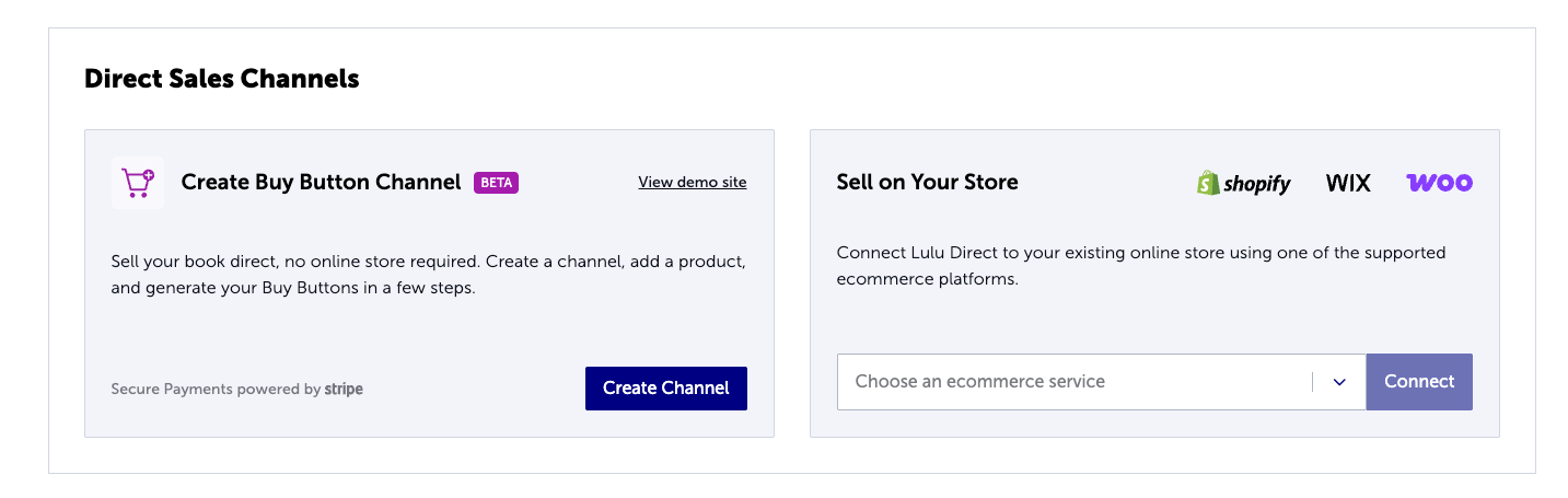 The Direct Sales Channel options