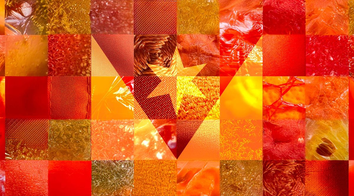 The Syracuse city flag design formed from squares of different shades of orange