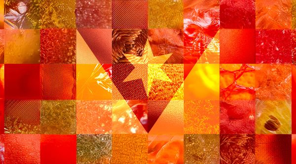 The Syracuse city flag design formed from squares of different shades of orange