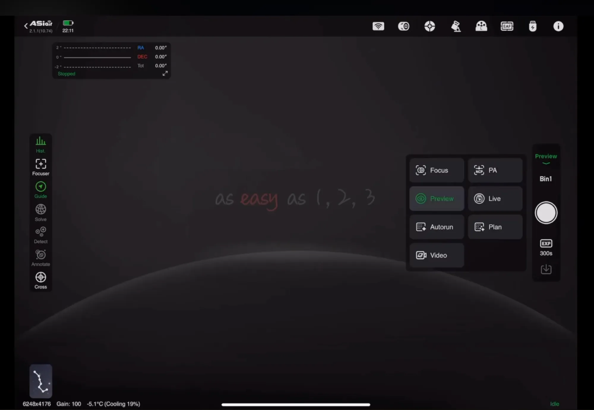 Interface de l’application Asiair