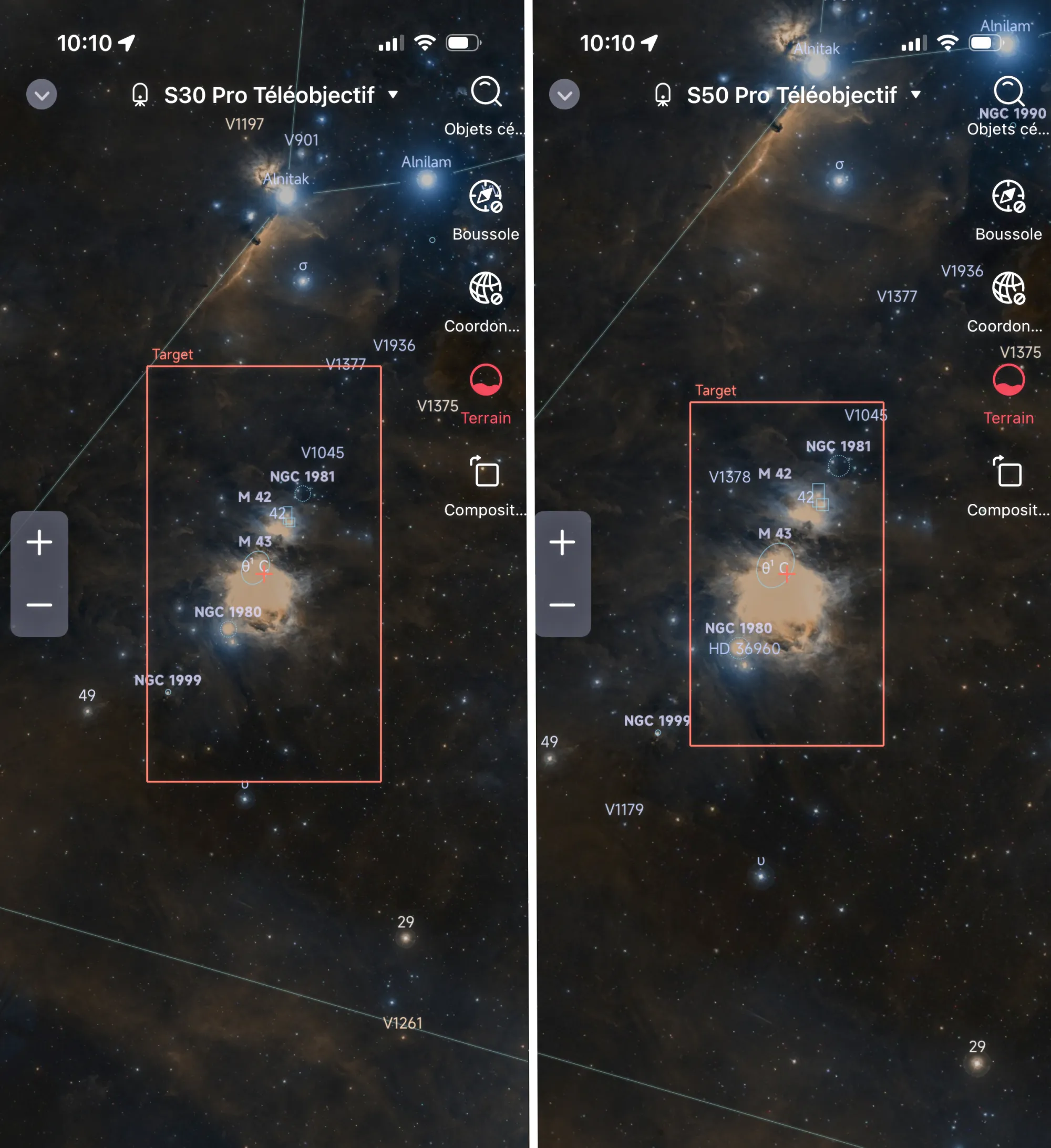 Différences de taille de champ S30 Pro vs S50 Pro