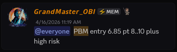 PBM alert screenshot showing a high-risk entry setup