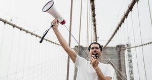 Protester holding a megaphone