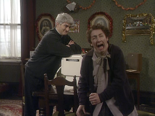 Still from 90s sitcom Father Ted. Mrs. Doyle displays a look of sheer anguish upon being presented a Teamaster.