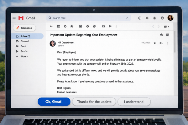 "Ok, Great!" Gmail Suggests Replying to Lay-off Notice