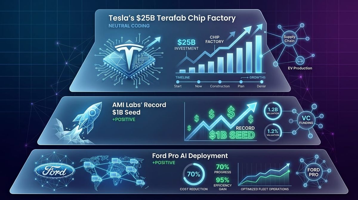 GenAI Daily - March 24, 2026: Tesla's $25B Terafab Chip Factory, AMI Labs' Record $1B Seed, Ford Pro AI Deployment