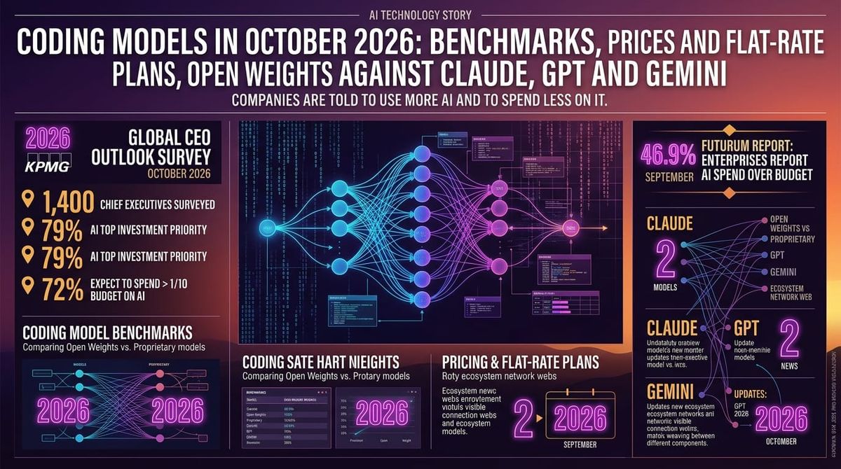Coding models in October 2026: benchmarks, prices and flat-rate plans, open weights against Claude, GPT and Gemini
