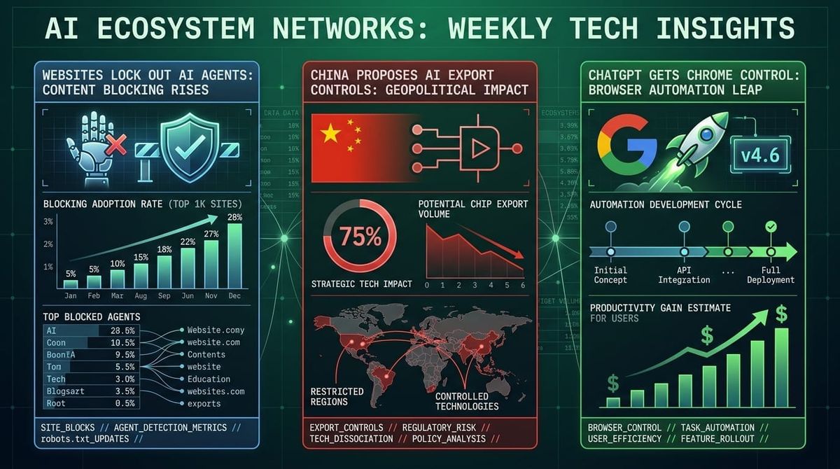GenAI Daily - October 19, 2026: Websites Lock Out AI Agents, China Proposes AI Export Controls, ChatGPT Gets Chrome Control