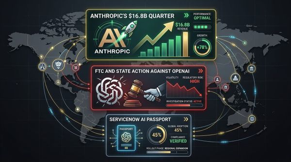 GenAI Daily - October 16, 2026: Anthropic's $16.8B Quarter, FTC and State Action Against OpenAI, ServiceNow AI Passport