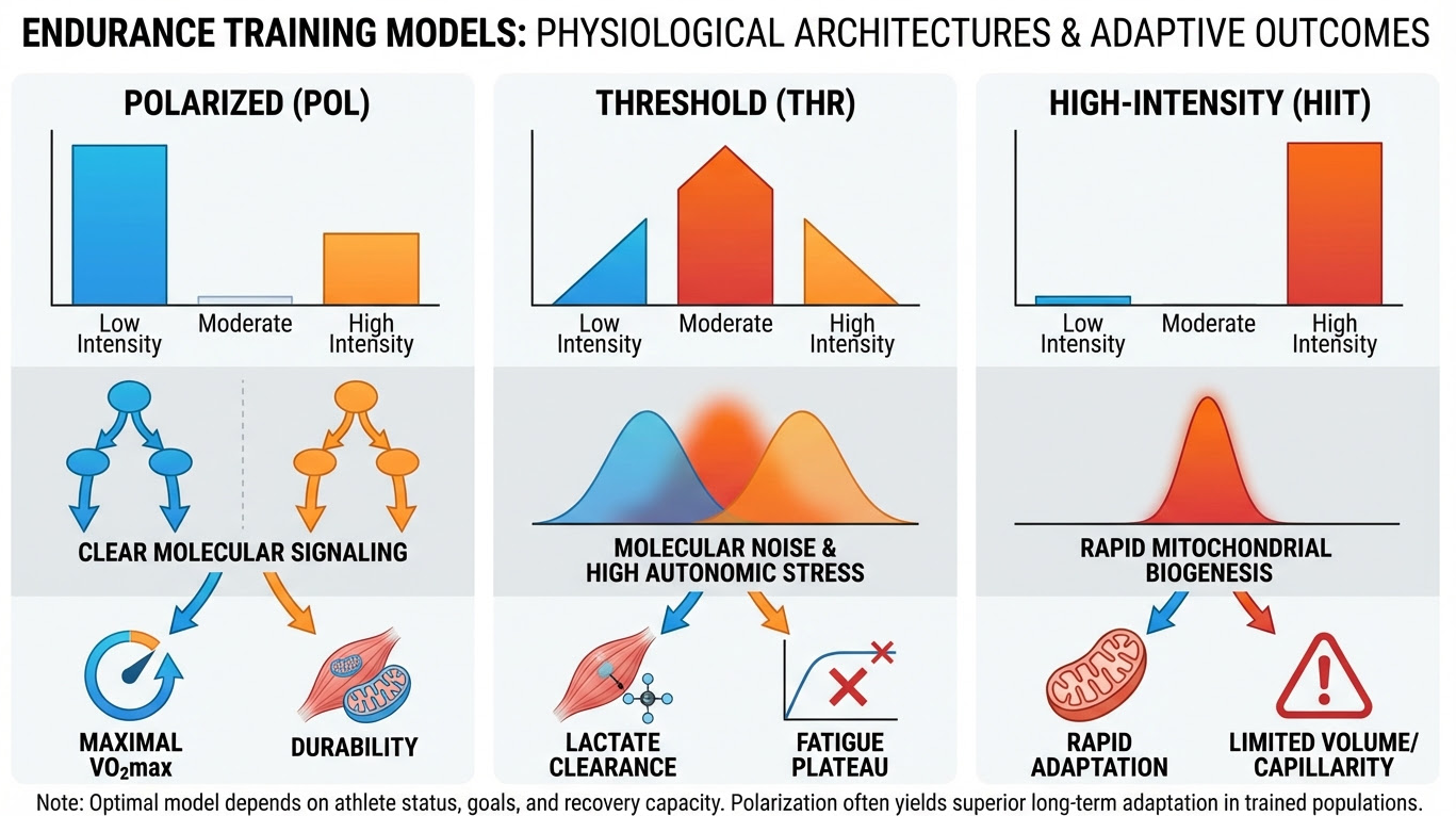 Entry #007: Comparative Architecture of Endurance Training Models: Polarized vs. Threshold vs. HIIT