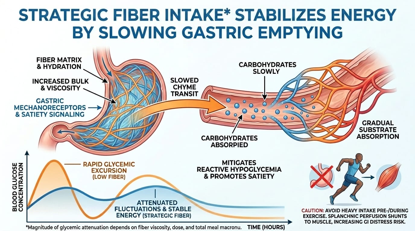 Snippet #026: Strategic Fiber Intake Stabilizes Energy by Slowing Gastric Emptying