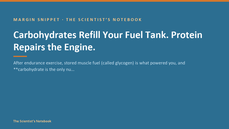 Snippet #038: Carbohydrates Refill Your Fuel Tank. Protein Repairs the Engine.