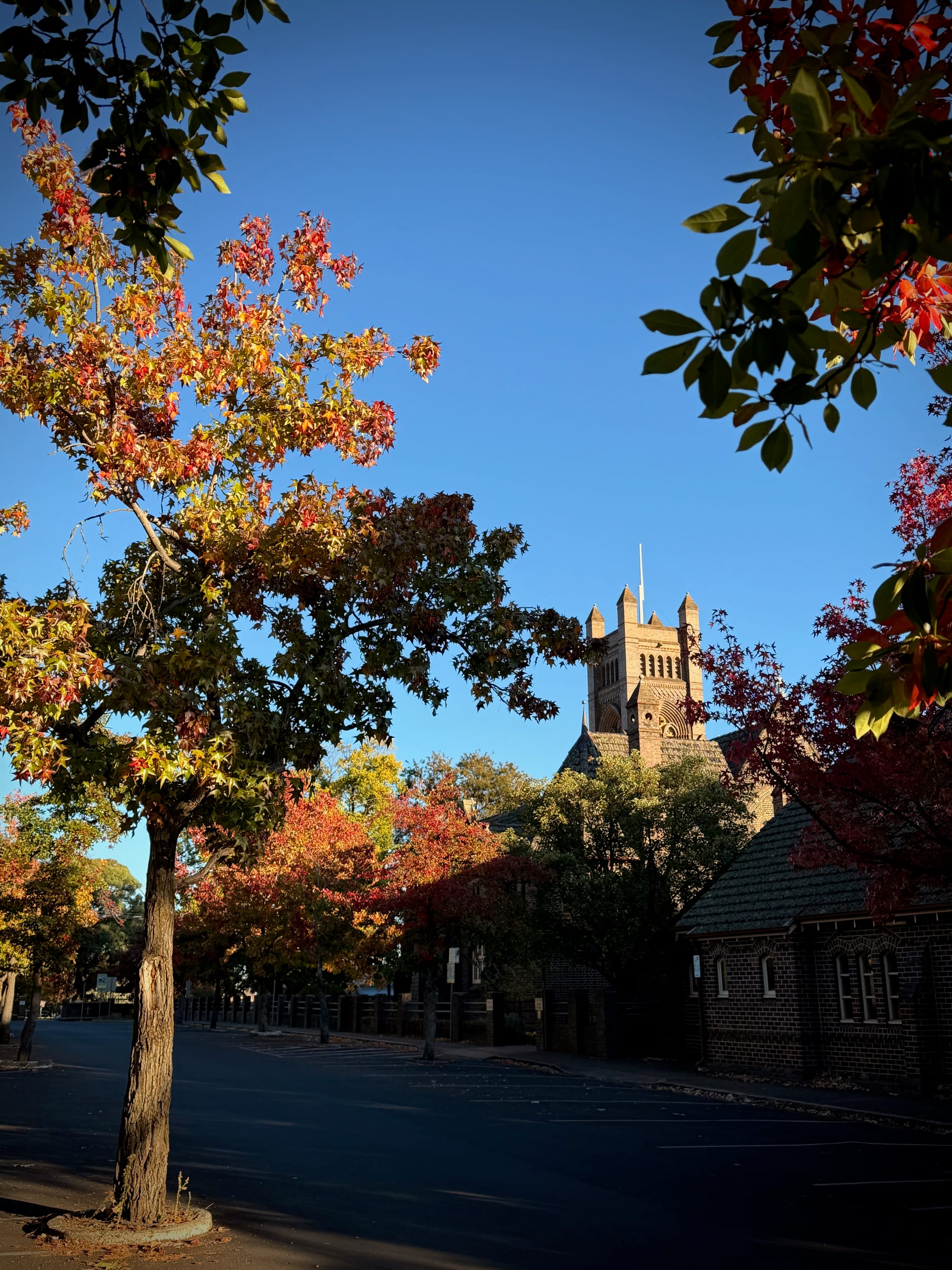 The combination of autumn leaves and stone buildings brings a European feel to many New England towns during autumn