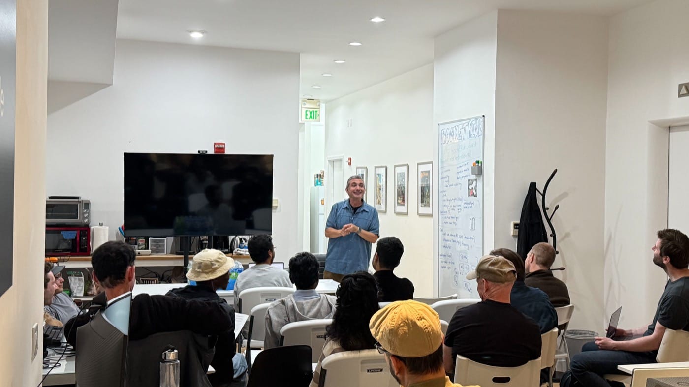 Joe Maionchi taking paper discussion night at the RocketRide office