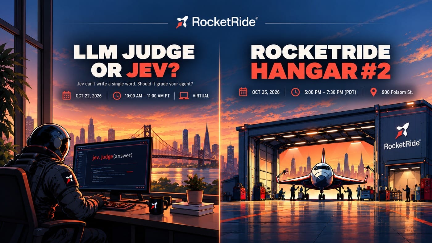 RocketRide: two events, one horizon. Office Hours Thursday 22 October and Hangar #2 Sunday 25 October