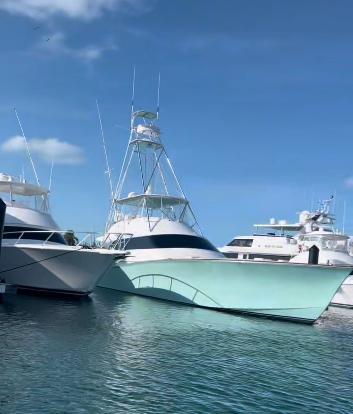 Large sportfish boat docked at waterfront canal home in Pinellas County, Florida