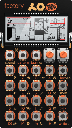 Teenage Engineering PO-16 Factory with annotated screen