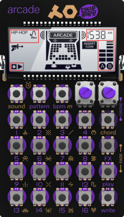 Teenage Engineering PO-20 Arcade with annotated screen
