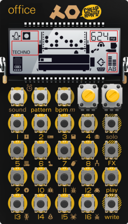 Teenage Engineering PO-24 Office with annotated screen