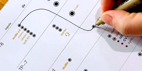 Worksheet to plan connections between Teenage engineering devices