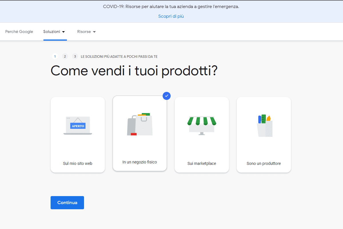 Schermata Google Shopping per Retail: targhetta con spunta selezionata per vendere i prodotti in un negozio fisico