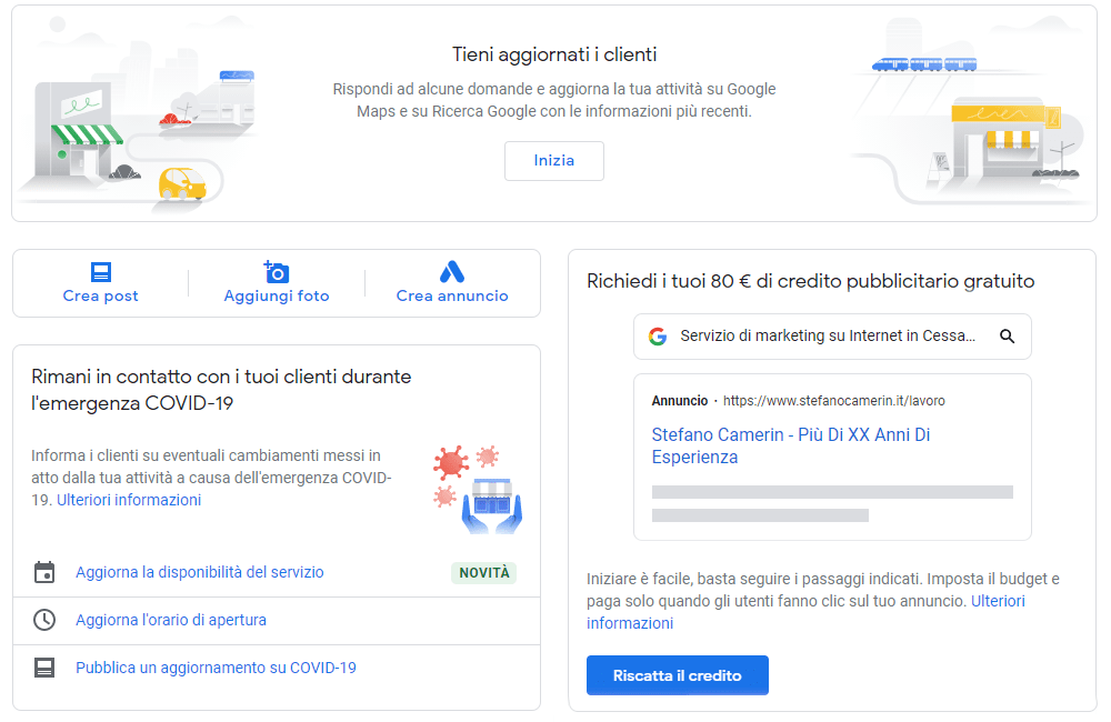 Google My Business Dashboard centrale: strumenti di comunicazione per emergenza Covid-19