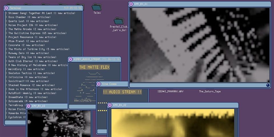 Various open windows on a computer deskto showing glitchy computers process of various different flavours