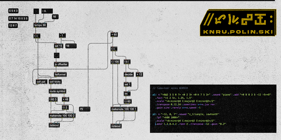 a max patch and some strudel code