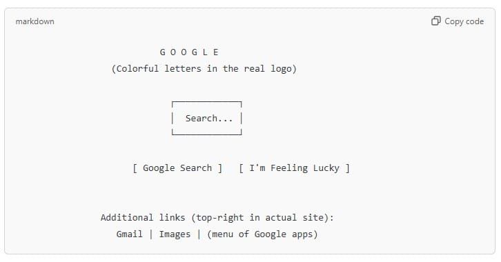 A simple ASCII art rendering of the Google Home Page.