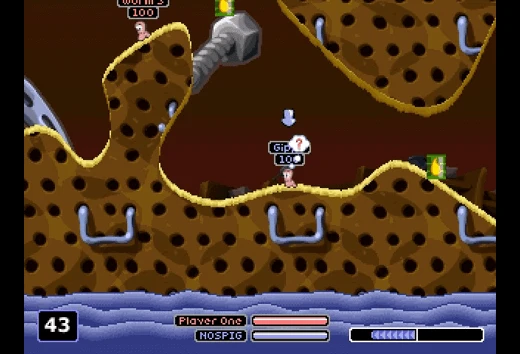 A screenshot from Worms Armageddon for the PS1 on the Evercade Worms Collection 1
