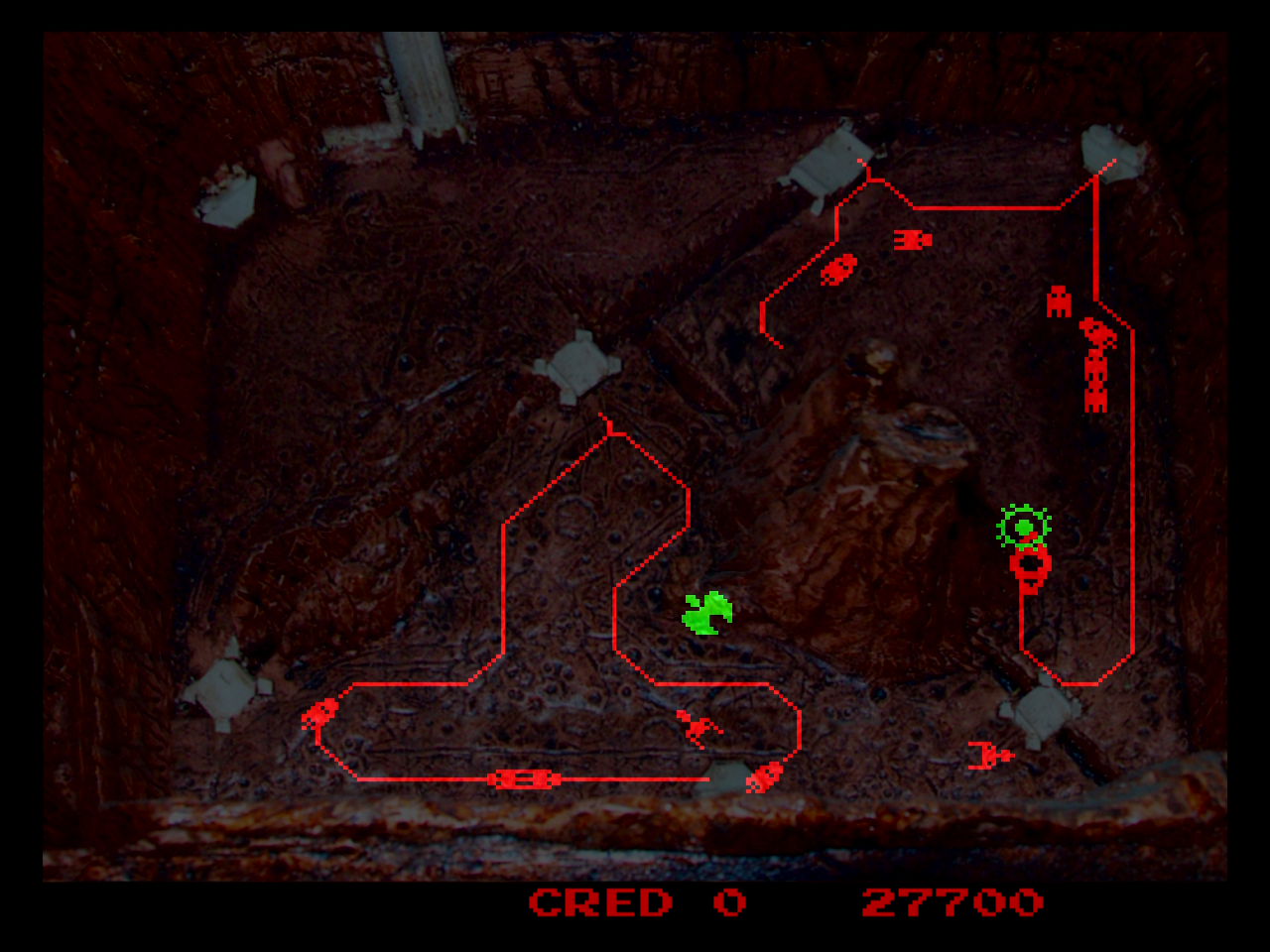 Screenshot from Dark Planet, showing two active bases and the player bombing some rail